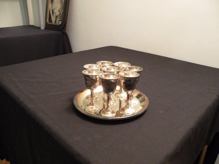Silver Plated Cups and Tray