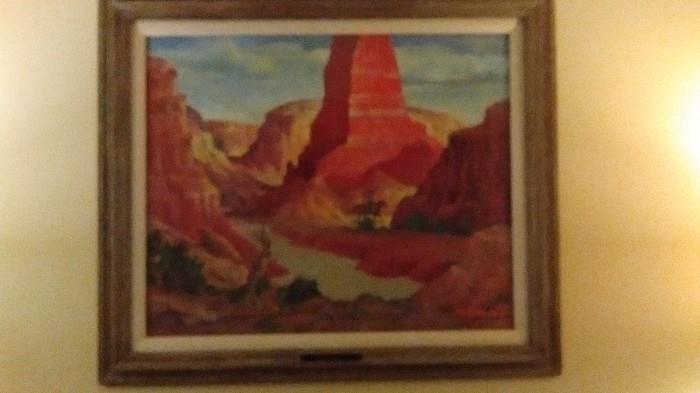 Ben Carlton Mead, Original Oil c. 1982? (first sketched in the 1930's.) Have all Provenance.   Subj: Palo Duro Canyon, Texas (near Amarillo) -- renowned Western artist. 