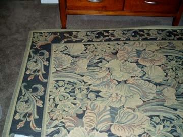 Hand made Vintage Needlepoint Rug, (wall hanging?) 77" x 96"  in gold, greens, Art Nouveau (French?) 