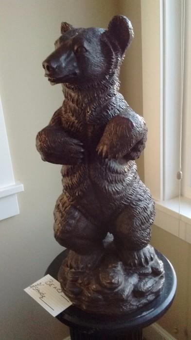 Bronze Bear, signed "FLORIN"  size 25" high x 14"w (includes  marble base)  Pedestal (30"h fluted Bombay Co.) stand also for sale..