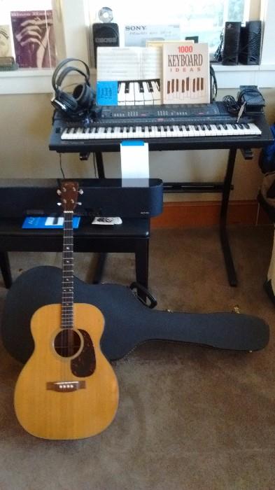 Rare C.F. Martin 4-string acoustic guitar, c. 1962 all original w/case; Yamaha Keyboard, Stand, bench and headphones.  Speakers also available.  