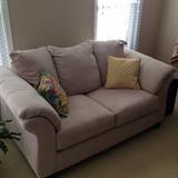 Micro suede love seat. Pristine. In a formal room, almost never used