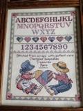 Cross stitched framed sampler, modern