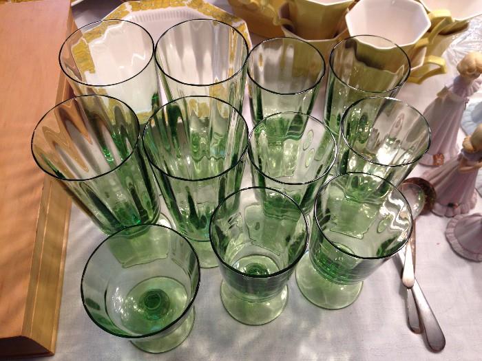 Beautiful green stemware, Depression glass? Tons of clear crystal stemware, Martini glasses, wine glasses, more!