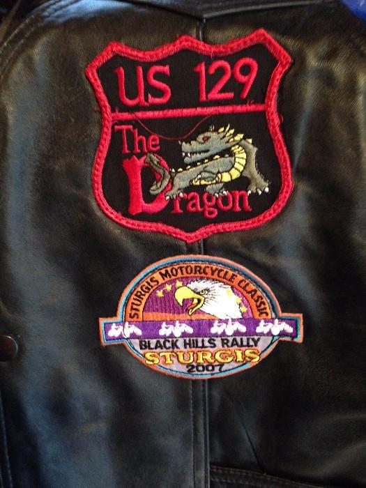 Detail of patches on leather vest, 2007 Black Hills Rally in Sturgis, North Dakota
