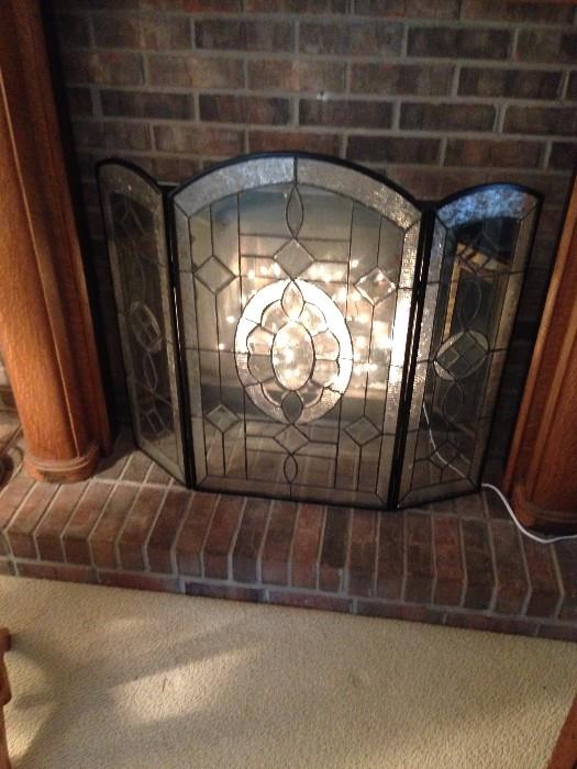 Beveled glass fireplace screen