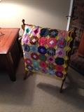 Oak quilt rack, patchwork comforter/quilt