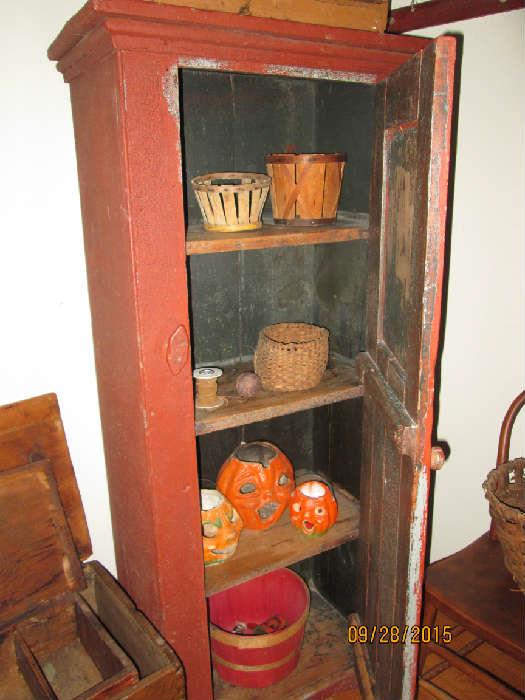Antique primitive cabinet w/ vintage pumpkins