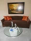 same sofa with  cover, pedestal table