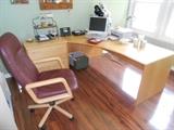 blond wood office desk with cabinet