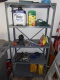 metal shelf unit, and garden supplies