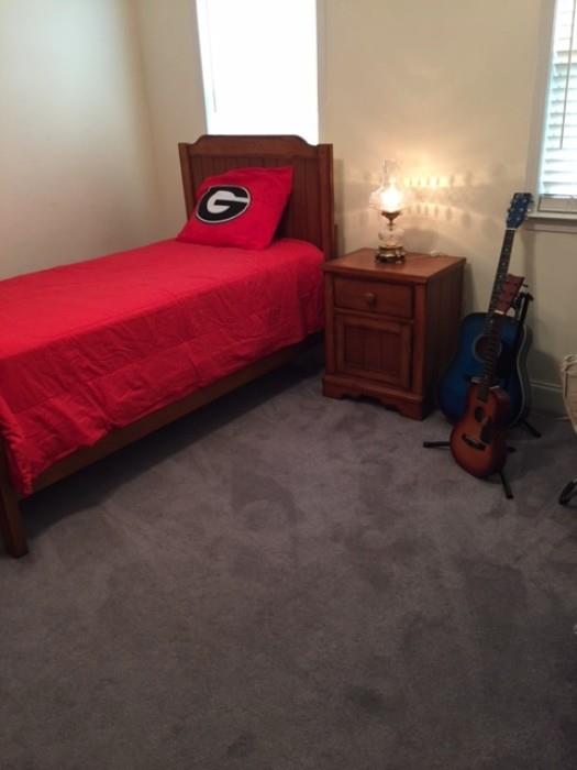 Twin Bed, Guitar and Nightstand with beautiful Leaded Crystal Lamp