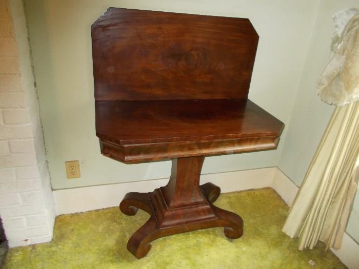 ANTIQUE Empire Mahogany Game Table - Top that is leaning against wall folds down to make large table - BEAUTIFUL!!!!!