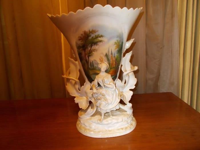 TALL "Old Paris" Vase with Lady in Front - 15.5" tall - VERY NICE!!!!  A statement piece on a mantle or table!!!!!! 