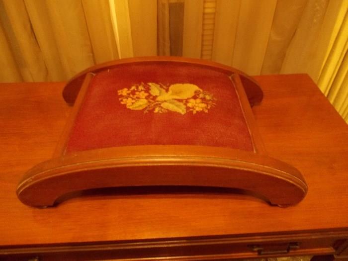 VINTAGE Walnut "Gout" Stool with Needlepoint Seat!!!