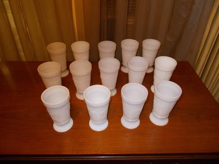 14 White Milk Footed Glasses Grape Pattern - will be sold individually!! 