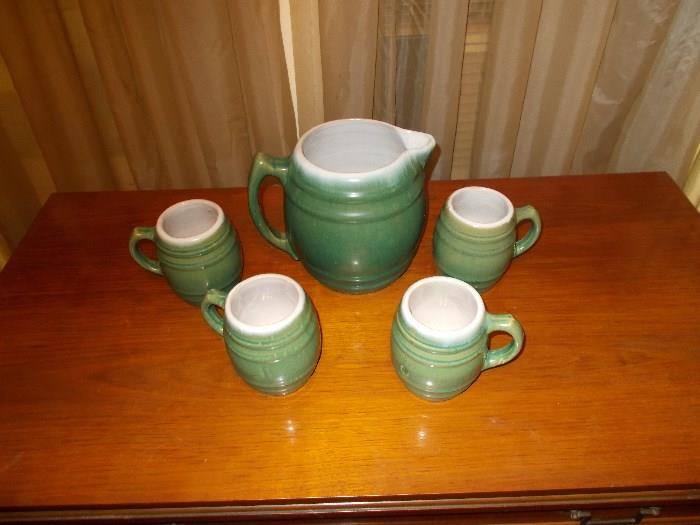 Pottery Pitcher & 4 Mugs - Fun Set for Hot Apple Cider on a cold winter's night!!!!!!