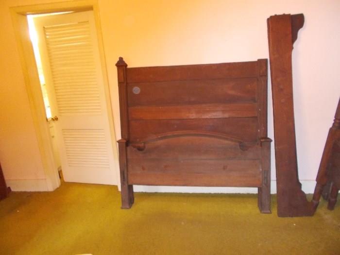 ANTIQUE Walnut Double Bed with Wooden Side Rails - NICE one!!!