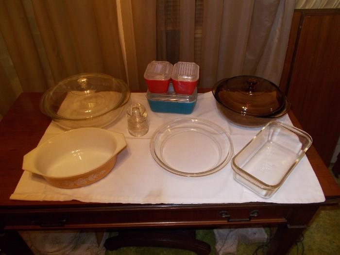 PYREX - Colors; Clear; Refrigerator Dishes; Pie Plates; Loaf Pans; Etc. - 25 pieces altogether - Even a SMALL Clear Insulator!!!!!!! 