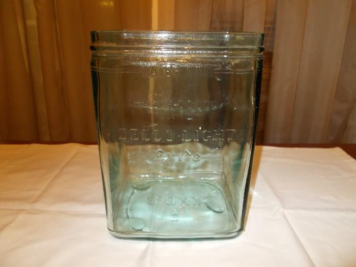 DELCO Light Exide (raised letters on all 4 sides) Glass Container - 10.5" Tall - HEAVY!!! -  10.5" Tall        
