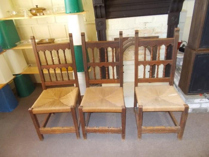 Set of 3 Wooden Side /chairs with Rush Sets - will be sold as a set of 3!!!!!