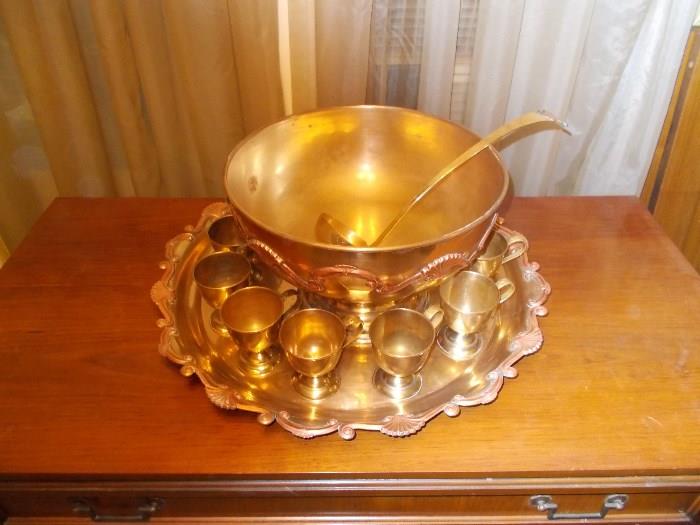 Brass/Copper Punch Bowl, Ladle, Underplate, and 11 cups...first time we have ever sold one of these in 20 years!!!!!!! 