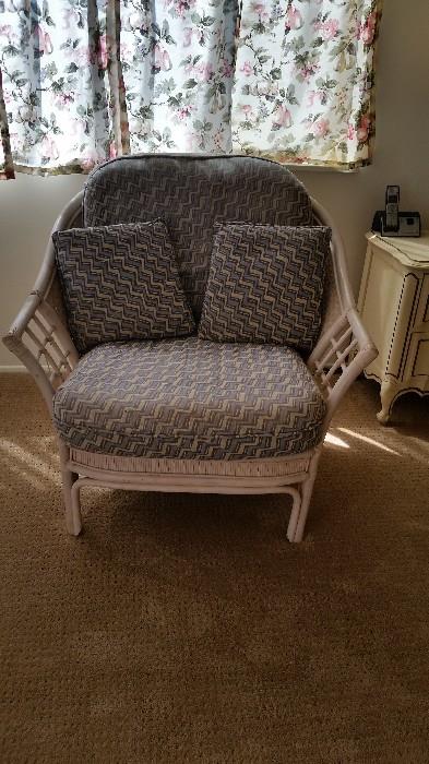 Large Rattan Chair with Cushions