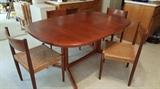 Niels Moller designed for E.Valenpinsen Teak Dining Table with (2) 19'' leafs (4) Danish MCM Dining Chairs
