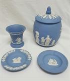 Wedgwood Jasperware, Biscut Barrel/Jar, Ash Tray, Saucer, and Vase
