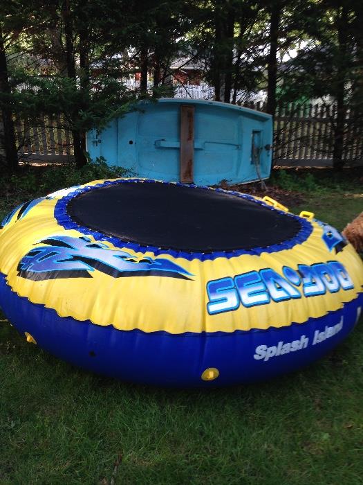 Sea Doo Splash Island trampoline which can be anchored to the bottom of a pond, lake or bay!