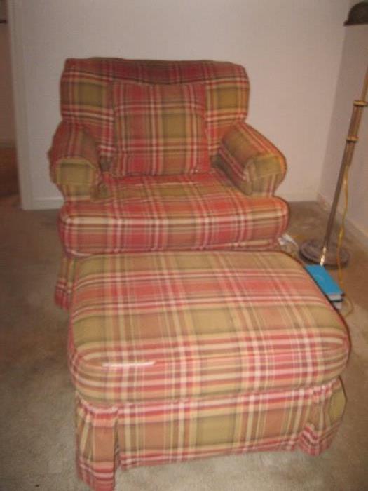 Plaid chair with plaid ottoman    $125