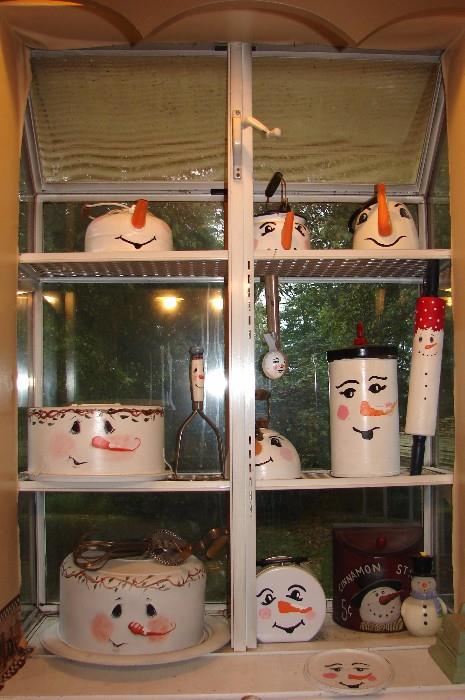 Wonderful and whimsical Snowman themed painted kitchen items