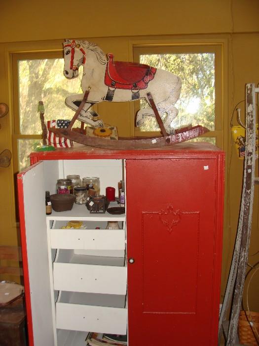 Antique Rocking Horse, Vintage Cabinet and more!