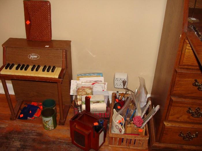 Antique toy piano and other collectibles
