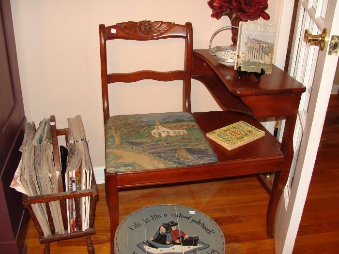 Gorgeous Vintage Phone Table with needle point seat