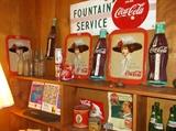 Coca-Cola fountain sign, thermometers, and trays