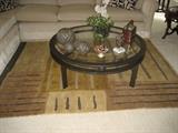 wool area rug, couch, coffee table