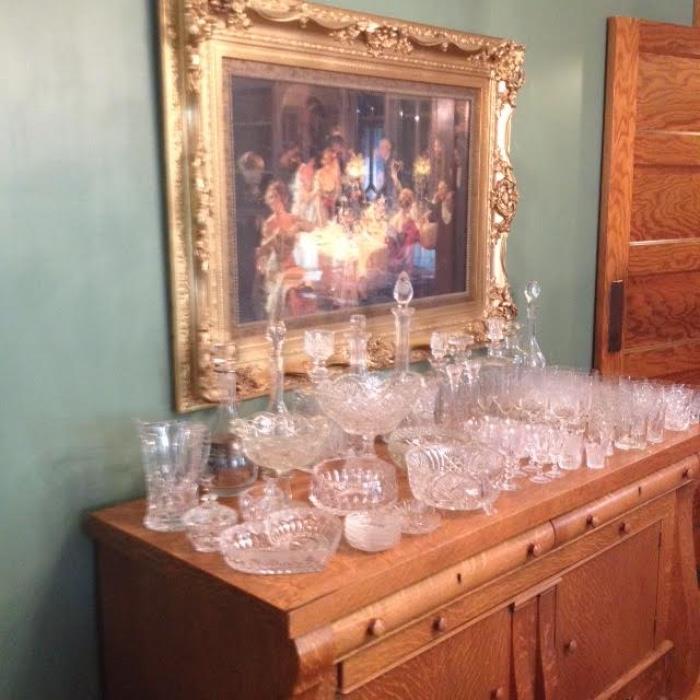 Beautiful Buffet, Framed Art, Cut Glass, Crystal and even Miss America Lead Crystal Glasses!