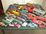 Large Assortment of Vintage Toys; including a 1940's Radio Flyer Wagon, Hubley Race Cars,  Fire Trucks and many, many more!