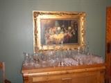 Beautiful Buffet, Framed Art, Cut Glass, Crystal and even Miss America Lead Crystal Glasses!