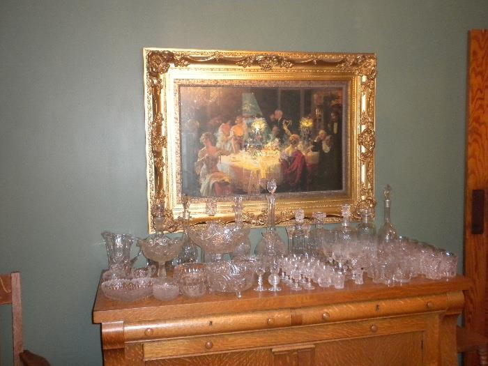 Beautiful Buffet, Framed Art, Cut Glass, Crystal and even Miss America Lead Crystal Glasses!