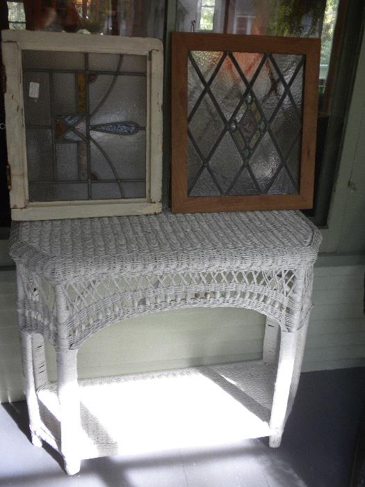 Stained Glass and Wicker Table