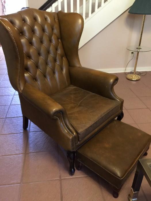 hand made in England, matching letter wingback chair and ottoman