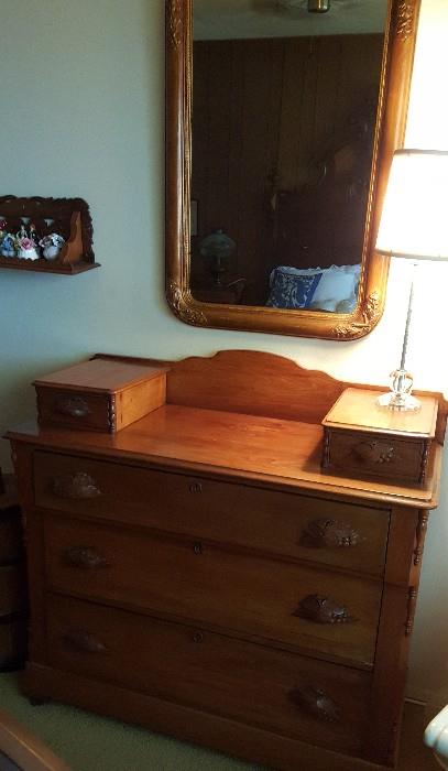 Antique Dresser  w Glove Box, Antique Mirror
