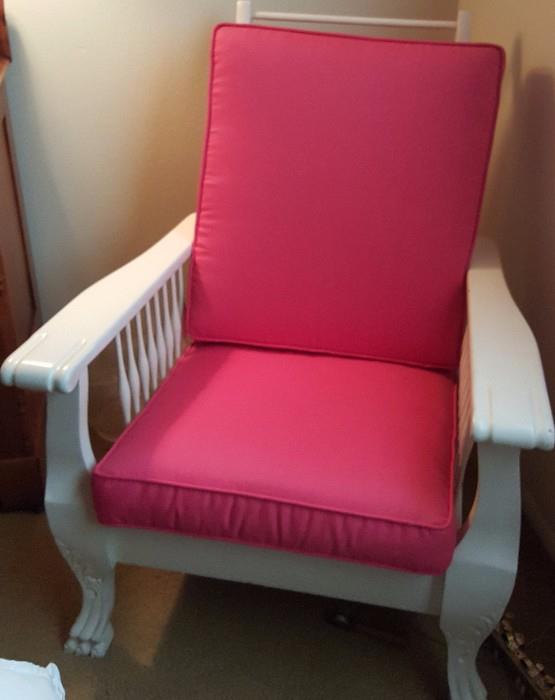 Wood Recliner w Pink Cushions