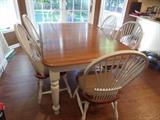 LARGE FARM TABLE W LEAF AND 6 CHAIRS