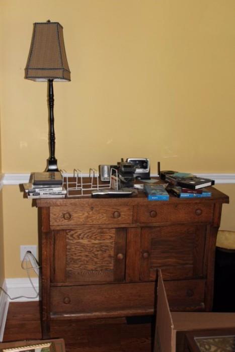 Wood Cabinet & Lamp
