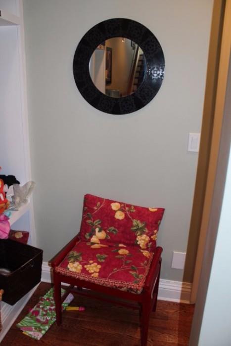 Small Bench & Round, Framed Mirror