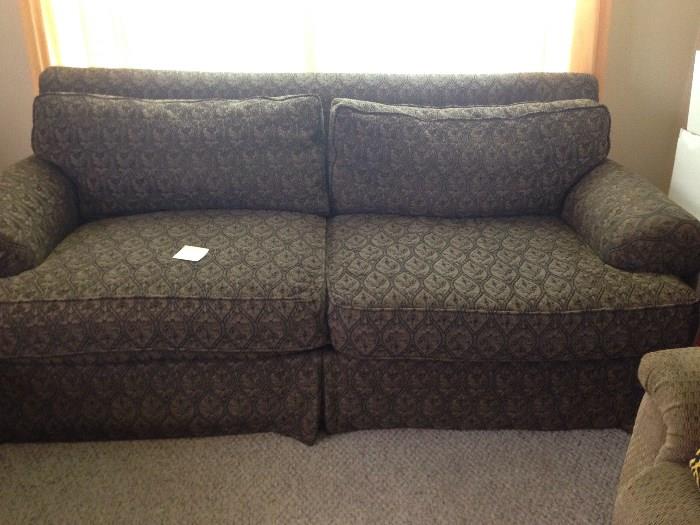 Bernhardt Sofa:  Color: Sage with Navy.  Includes complete set of extra seat and back cushions at no additional cost!