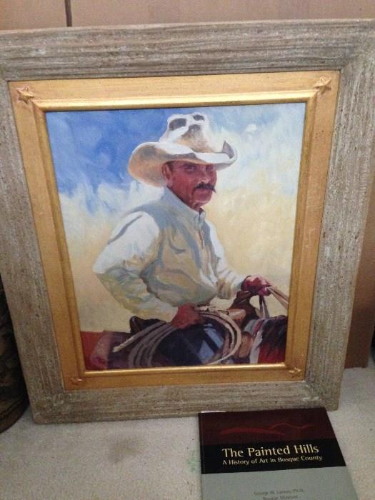 "Waitin' His Turn"-  Original oil painting by renowned Texas artist Tom Paulson.  Custom frame and book featuring the artist's work are included at no additional cost!